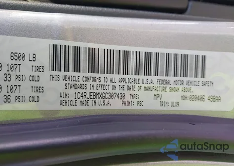 2016 Jeep Grand Cherokee Limited from USA, damaged, VIN 1C4RJEBMXGC307430